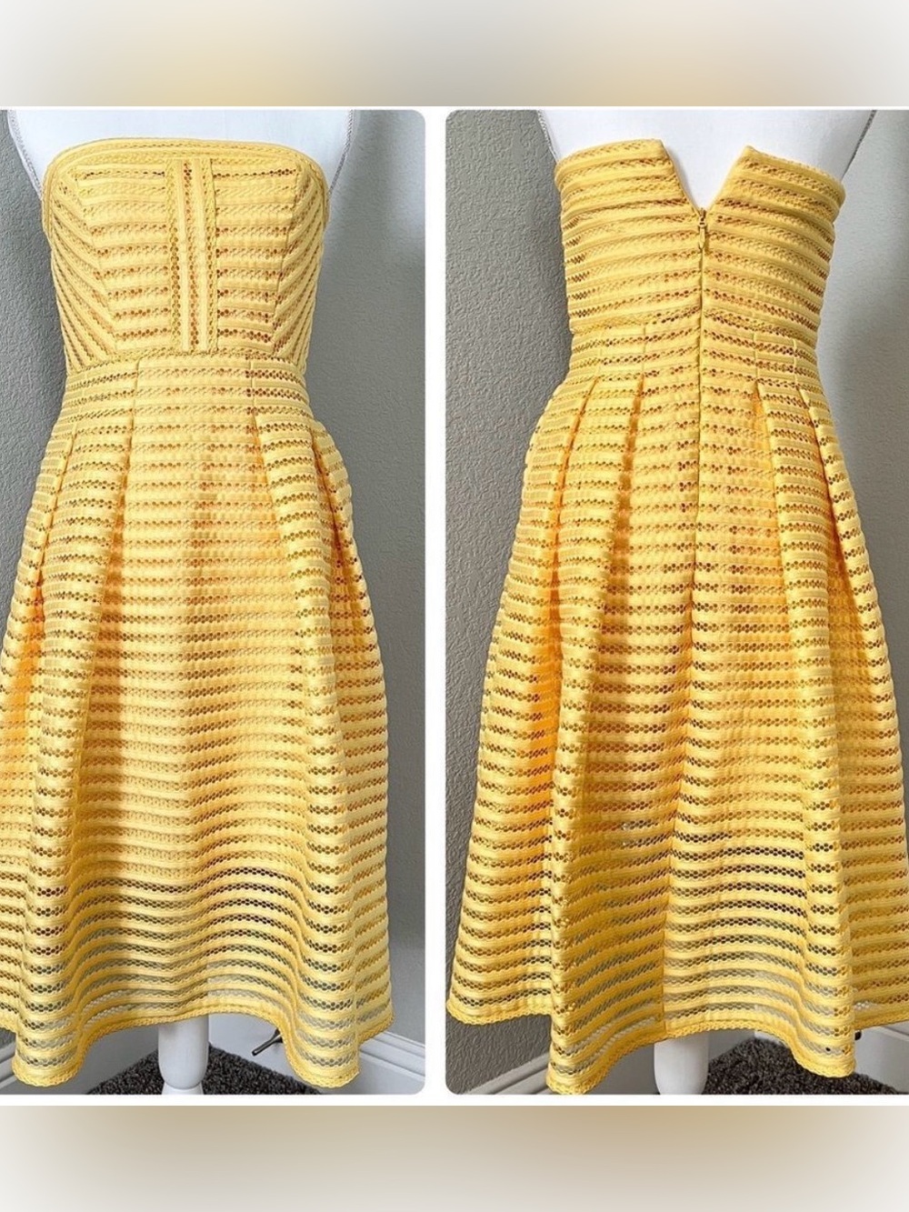 New York & Company Yellow Lace Strapless Dress